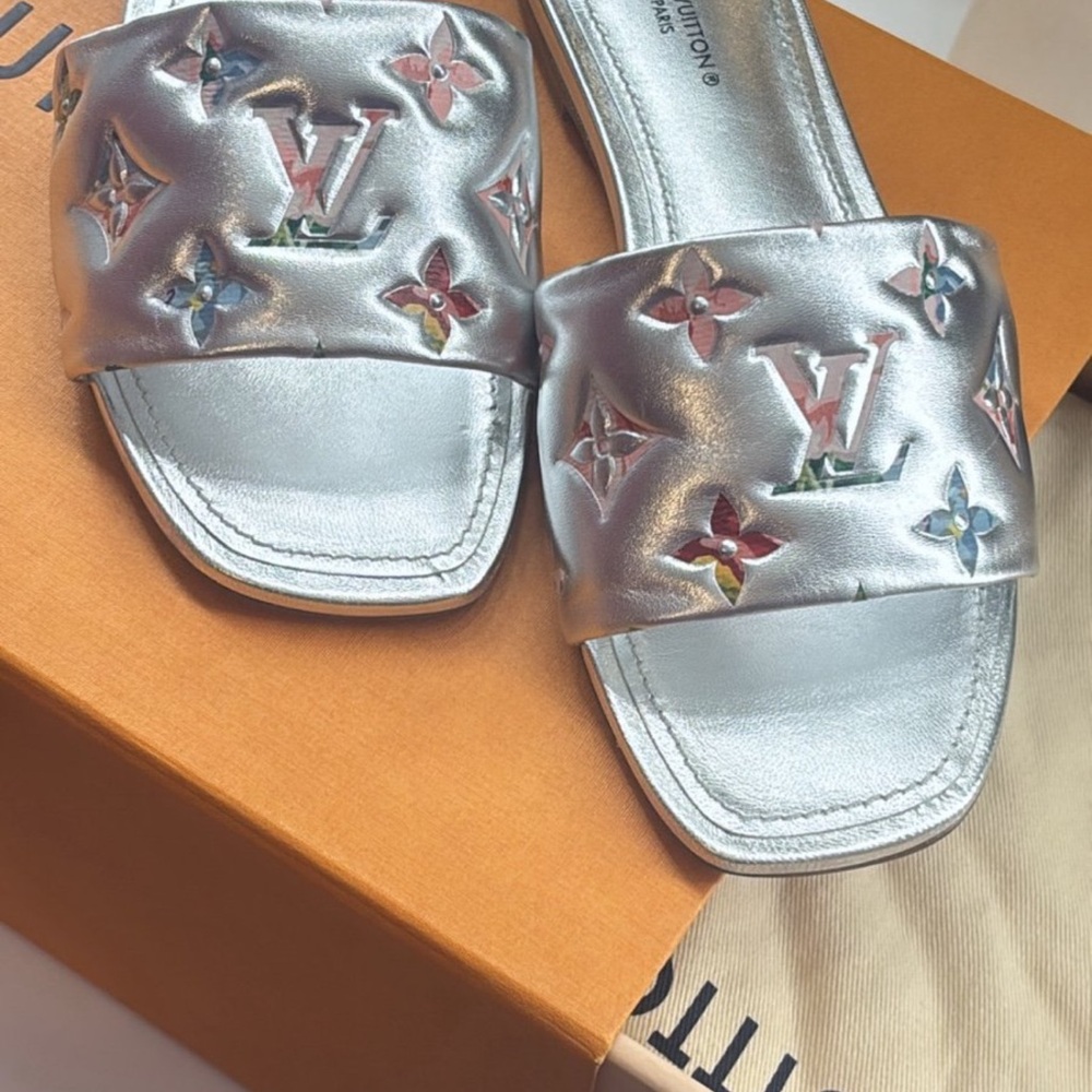 Louis Vuitton Metallic Silver Sandals with Multicolor Accents - Picture 2 of 2